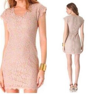 Diane Von Furstenberg nude/beige lacy Wanda mini dress, size 0